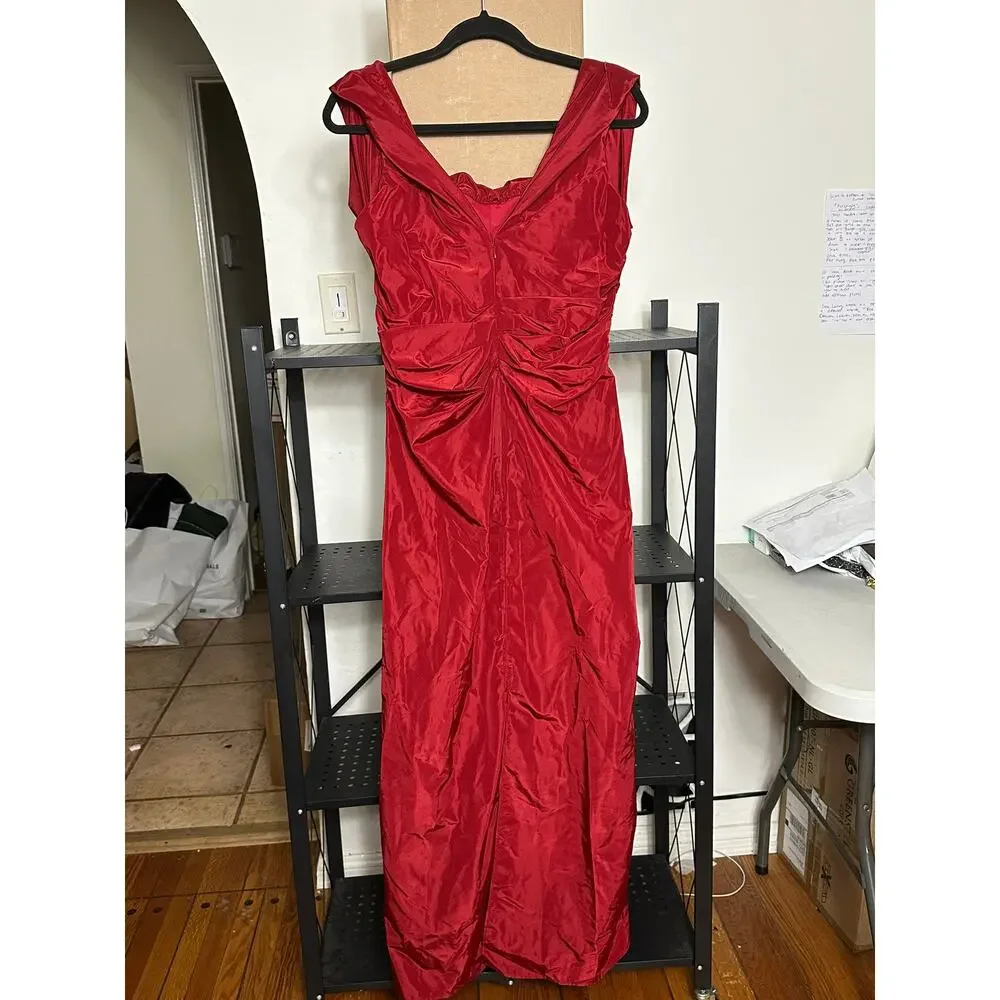STAUD Red Draped Satin Midi Dress - Picture 2 of 4